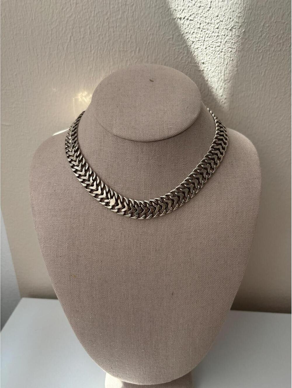 Vintage FarFan Mid Century Mexican Sterling Silver Wide Heavy Chain Necklace